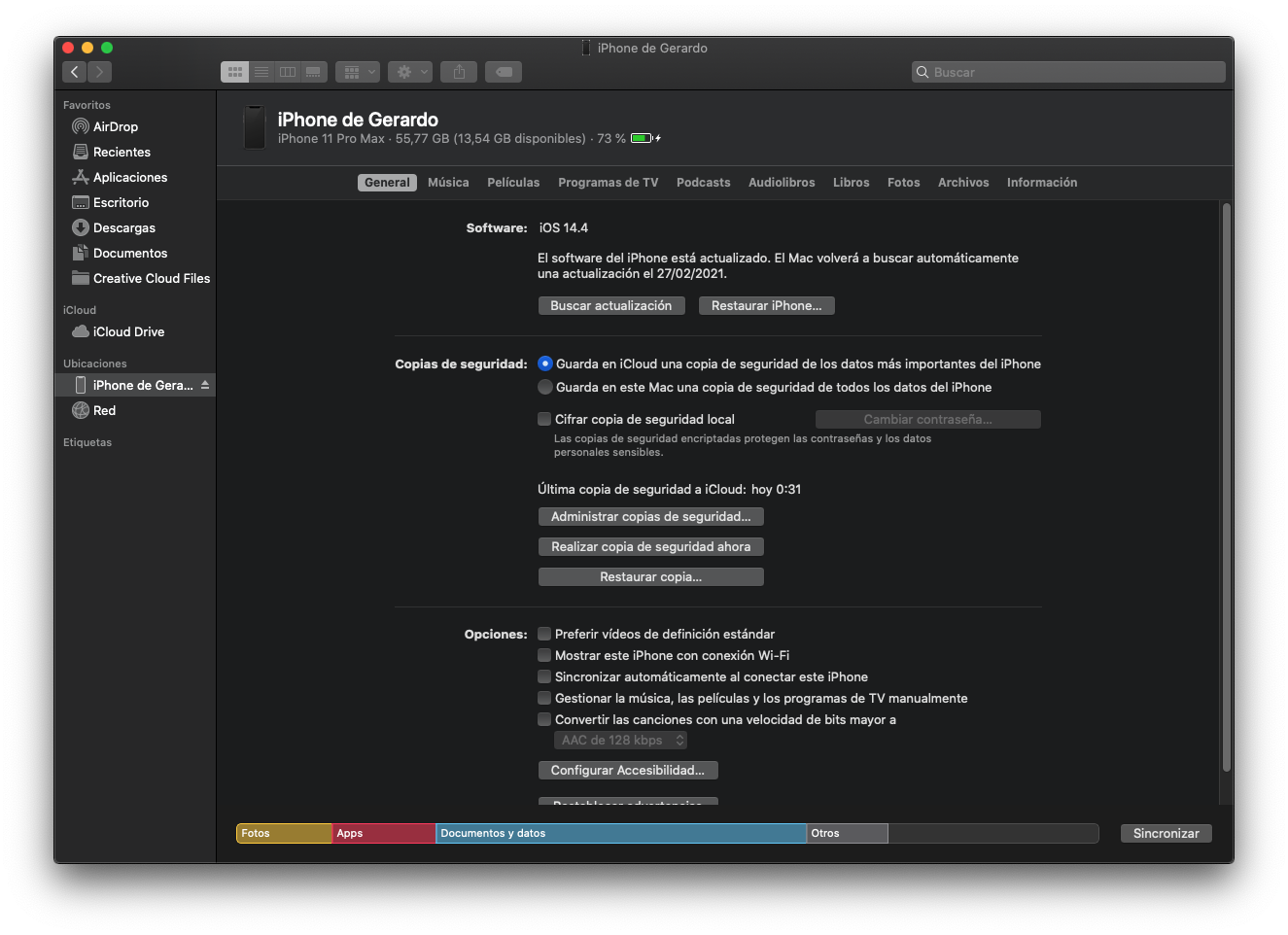 Copia de seguridad en Finder